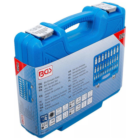 Zestaw 32 nasadekz bitem, gniazdo sześciokątne 2-19 mm / 1/4 - 9/16", metryczne i calowe, napęd 6,3 mm (1/4"), 10 mm (3/8"), 12,5 mm (1/2"), BGS 74258