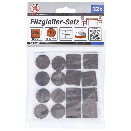 Zestaw podkładek filcowych brązowe 32 szt., BGS Diy 80863