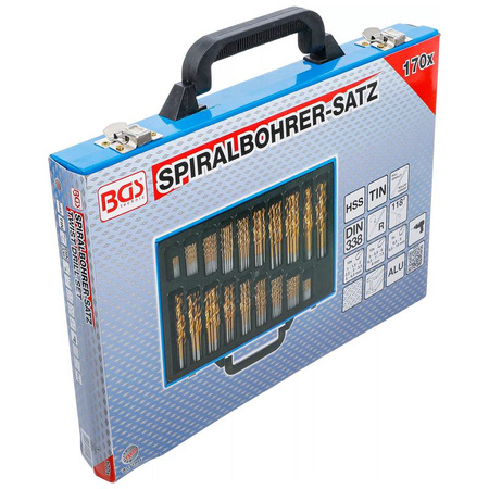 Zestaw wierteł spiralnych HSS powlekane azotkiem tytanu 1-10 mm 170 szt., BGS 1994