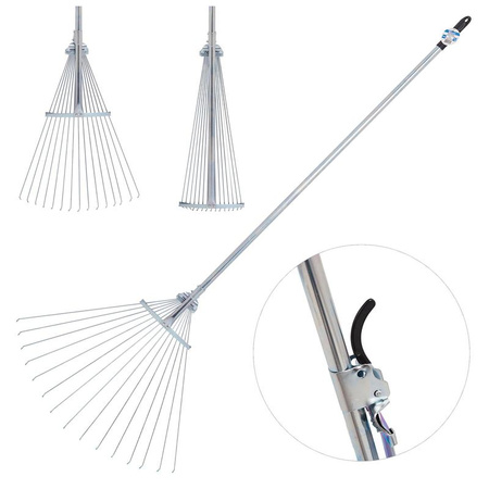 Grabie wachlarzowe regulowane 15 zębów, stal węglowa, szerokość 19-66 cm, trzonek 19 mm, G66535 GEKO