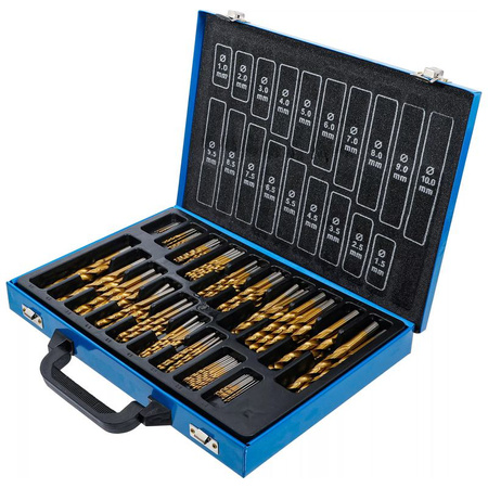 Zestaw wierteł spiralnych HSS powlekane azotkiem tytanu 1-10 mm 170 szt., BGS 1994