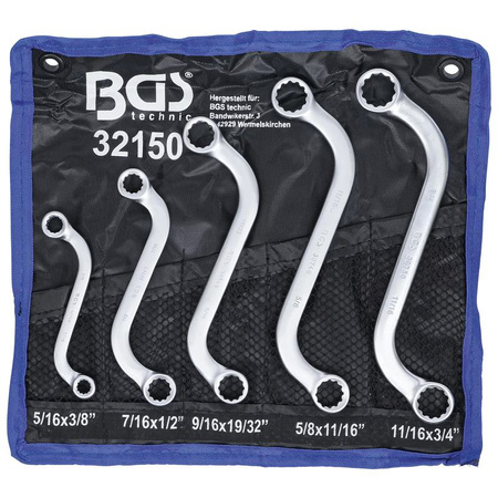 Zestaw 5 kluczy oczkowych dwustronnych typu S calowe 3/8" - 3/4", BGS 32150