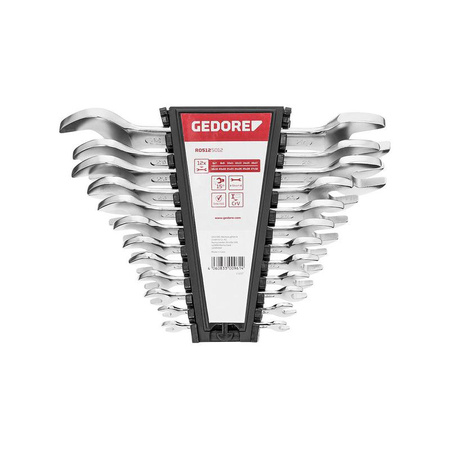 Zestaw 12 krótkich kluczy płaskich dwustronnych 6-32 mm w uchwycie, GEDORE RED, R05125012