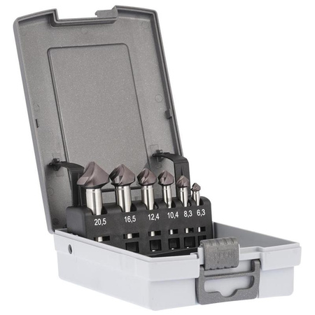 Zestaw pogłębiaczy stożkowych SpyroTec 90° HSS-Co, Ø 6,3–25 mm, trzpień 3-płaszczyznowy, GÜHRING