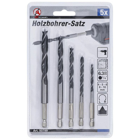 Zestaw 5 wierteł do drewna 4-10 mm, BGS Diy 50799