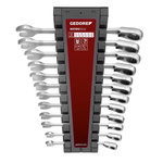 Zestaw 12 kluczy płasko-oczkowych z przełączalną grzechotką i funkcją trzymania śrub, 8-19 mm, GEDORE RED, R07205112