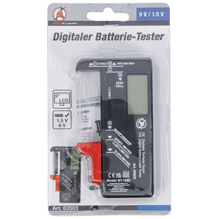 Cyfrowy tester akumulatora 1,5 V / 9 V, BGS Diy 63503