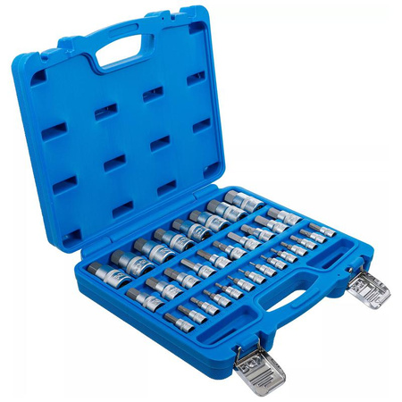 Zestaw 32 nasadekz bitem, gniazdo sześciokątne 2-19 mm / 1/4 - 9/16", metryczne i calowe, napęd 6,3 mm (1/4"), 10 mm (3/8"), 12,5 mm (1/2"), BGS 74258