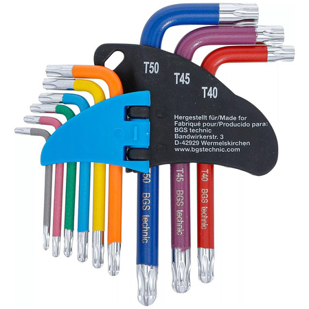 Zestaw 9 krótkich kluczy imbusowych Torx z kulką T10 - T50, BGS 74466