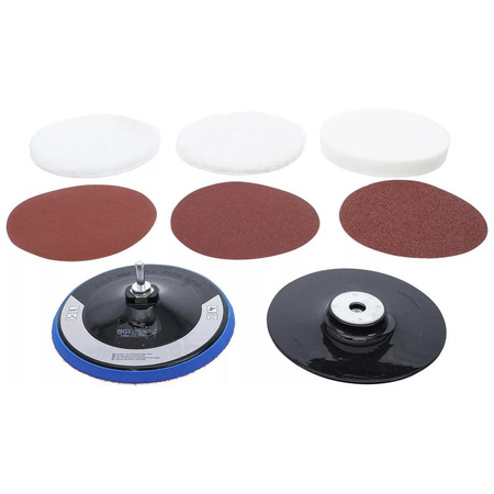 Zestaw tarcz szlifierskich i polerskich Ø 180 mm 8 szt., BGS 74380