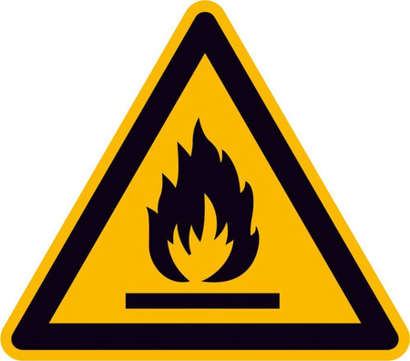 Znak OSTRZEŻ. PRZED MATERIAŁAMI ŁATWOPALNYMI 100mm folia