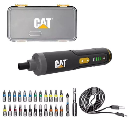 Wkrętak akumulatorowy 3,6 V Li‑Ion 1,5 Ah, 5 Nm, 26 bitów, walizka CAT DX1110
