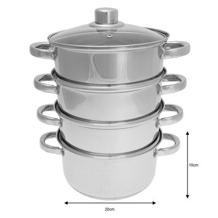 Stalowy garnek do gotowania na parze, Ø20 cm, pojemność 3,1 l, zestaw 5 elementów KINGHoff