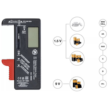 Cyfrowy tester akumulatora 1,5 V / 9 V, BGS Diy 63503