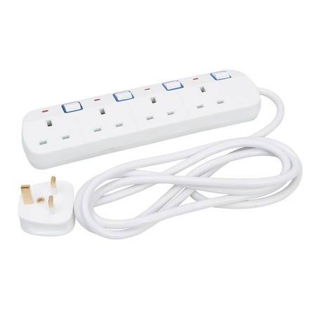 Przedłużacz z neonowym wskaźnikiem oraz przełącznikami, 230 V, 4 gniazda, 2 m, Powermaster 341158