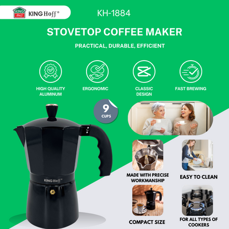 Aluminiowa kawiarka ciśnieniowa do kawy, 9 filiżanek, czarny/rose gold KINGHoff