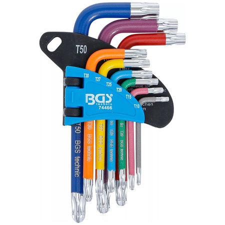 Zestaw 9 krótkich kluczy imbusowych Torx z kulką T10 - T50, BGS 74466