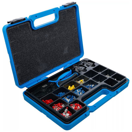 Zestaw szczypiec do zaciskania z 2 parami szczęk z zestawem końcówek kablowych 1000 szt., BGS 1411