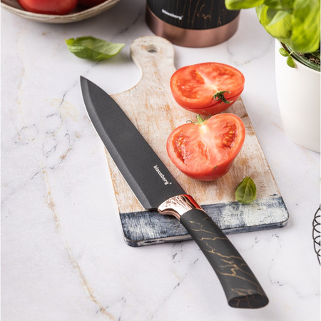 Noże kuchenne w stojaku, kolor czarny, z brązowym wzorem, zestaw 5 elementów, Klausberg, KB-7799