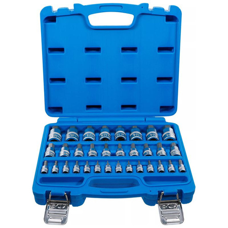 Zestaw 32 nasadekz bitem, gniazdo sześciokątne 2-19 mm / 1/4 - 9/16", metryczne i calowe, napęd 6,3 mm (1/4"), 10 mm (3/8"), 12,5 mm (1/2"), BGS 74258