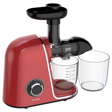 Wyciskarka wolnoobrotowa do owoców i warzyw, pozioma, wiśniowa czerwień, 150 W, Klausberg