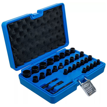 Zestaw spiralnych kluczy nasadowych / wykrętaków 6,3 mm (1/4") / 10 mm (3/8"), 32 szt., BGS 74560