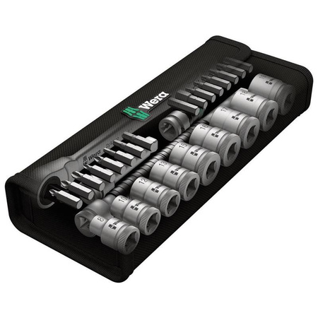 Grzechotka Zyklop Metal z przekładanym zabierakiem 1/2" w zestawie z bitami i końcówkami wymiennymi klucza nasadowego 8100 SC 7 Wera