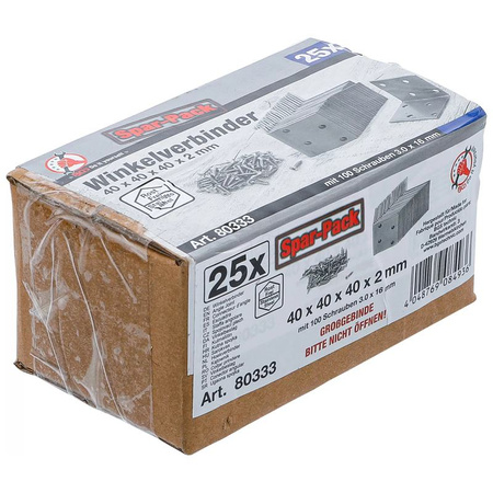 Łącznik kątowy nierdzewny 40 x 40 x 40 mm taniej w dużym opakowaniu 25 szt., BGS Diy 80333