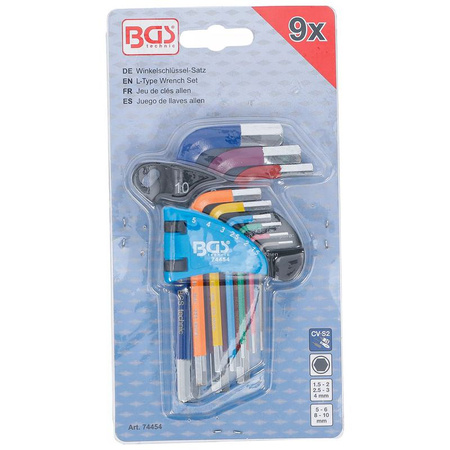 Zestaw krótkich kluczy imbusowych 1,5-10 mm 9 szt., BGS 74454