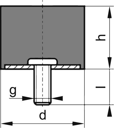 Wibroizolator gumowy D ze śrubą 30x25mm M8x20