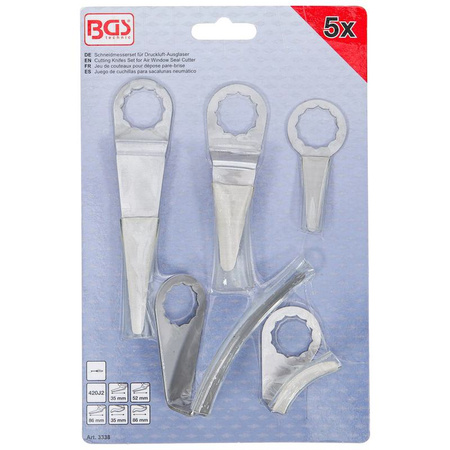 Zestaw noży do pneumatycznego urządzenia do wycinania szyb do BGS 3218, 9291, 5 szt., BGS 3338