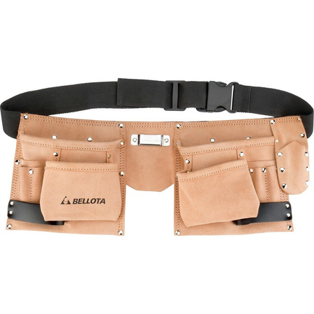 Skórzany pas narzędziowy, 6 kieszeni, pętla na młotek BELLOTA