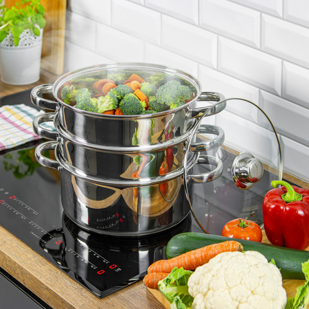 Stalowy garnek do gotowania na parze, Ø22 cm, pojemność 4 l, zestaw 4 elementów KINGHoff
