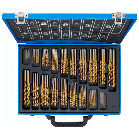 Zestaw wierteł spiralnych HSS powlekane azotkiem tytanu 1-10 mm 170 szt., BGS 1994