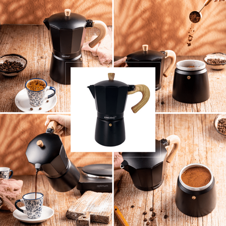 Aluminiowy zaparzacz ciśnieniowy do kawy, 6 filiżanek, czarny KINGHoff