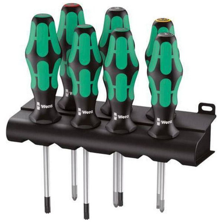 Zestaw wkrętaków płasko-krzyżowych PH, PZ, TORX® z końcówką Lasertrip + wieszak 335/350/367/7 Wera