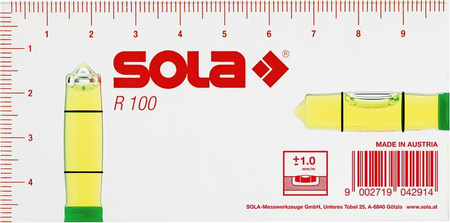 Poziomica kieszonkowa 10 cm ze szkła akrylowego R100  SOLA