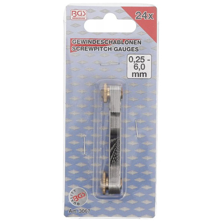 Sprawdzian do gwintów 24 wzorce metryczne 0,25-6,00 mm, BGS 3067