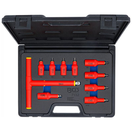 Zestaw 10 nasadek z bitem VDE, gniazdo sześciokątne 4-10 mm, napęd 10 mm (3/8") i 12,5 mm (1/2"), BGS 7132
