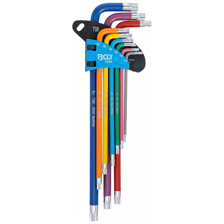 Zestaw bardzo długich kluczy imbusowych Torx z otworem T10-T50 9 szt., BGS 74462
