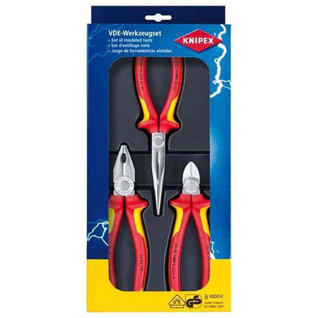Zestaw szczypiec izolowanych z rękojeściami powlekanymi tworzywem sztucznym 3-częściowy KNIPEX 
00 20 12