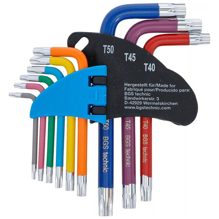 Zestaw krótkich kluczy imbusowych Torx T10-T50 9 szt., BGS 74457