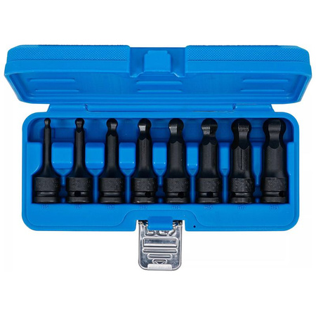 Zestaw 8 udarowych nasadek z bitem, długość 75 mm, gniazdo sześciokątne z głowicą kulkową 6-19 mm, napęd 12,5 mm (1/2"), BGS 5488