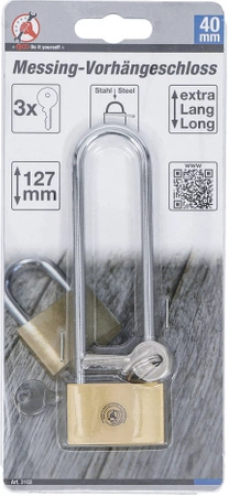 Mosiężna kłódka 40 mm z wysokim pałąkiem, BGS DIY 3103