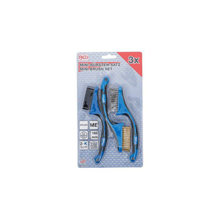 Zestaw 3 mini-szczotek drucianych - nylon, mosiądz, stal szlachetna 165 mm (9314) BGS