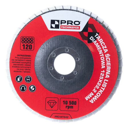 Tarcza ścierna listkowa diamentowa 125 x 22,2 mm, gradacja 120, WT642 PRO