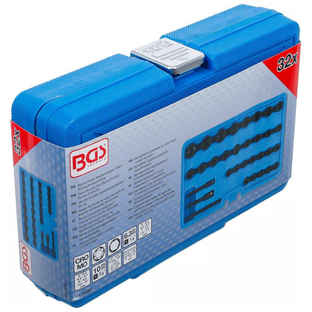 Zestaw spiralnych kluczy nasadowych / wykrętaków 6,3 mm (1/4") / 10 mm (3/8"), 32 szt., BGS 74560