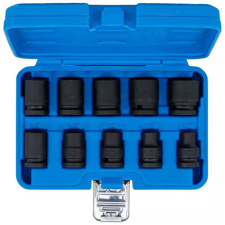 Zestaw 10 udarowych nasadek sześciokątnych, calowych 3/8 - 15/16", napęd 12,5 mm (1/2"), BGS 74296
