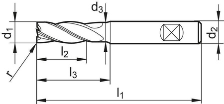 Frez do obróbki wysokowydajnej, pełnowęglikowy, TiALN,chwyt,HB 4-ostrz. 8/promień 1mm FORMAT GT