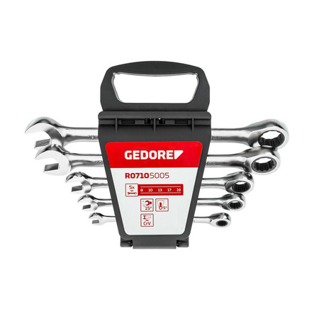 Zestaw 5 kluczy płasko-czkowych z grzechotką 8-19 mm, GEDORE RED, R07105005